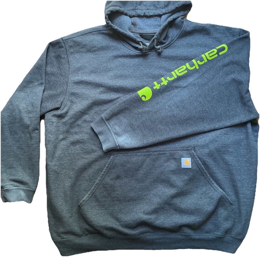 Carhartt Hoodie Mens 3XL Loose Fit Gray Hooded Sweatshirt Spellout Logo TS0288-M